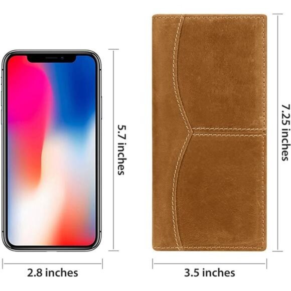 RFID Vintage Look Genuine Leather Long Bifold Wallet Checkbook Wallets for Men - Picture 4 of 8